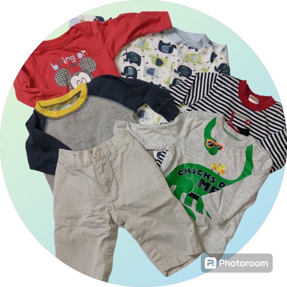 6 pc. 3-6M Boys Lightweight Long Sleeve Lot w/One Pair Pants
